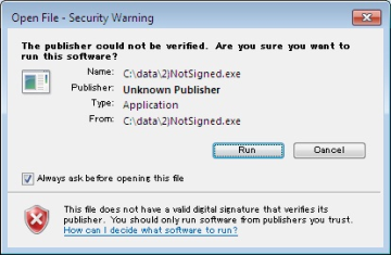 没有签名的程序在微软视窗中的警告