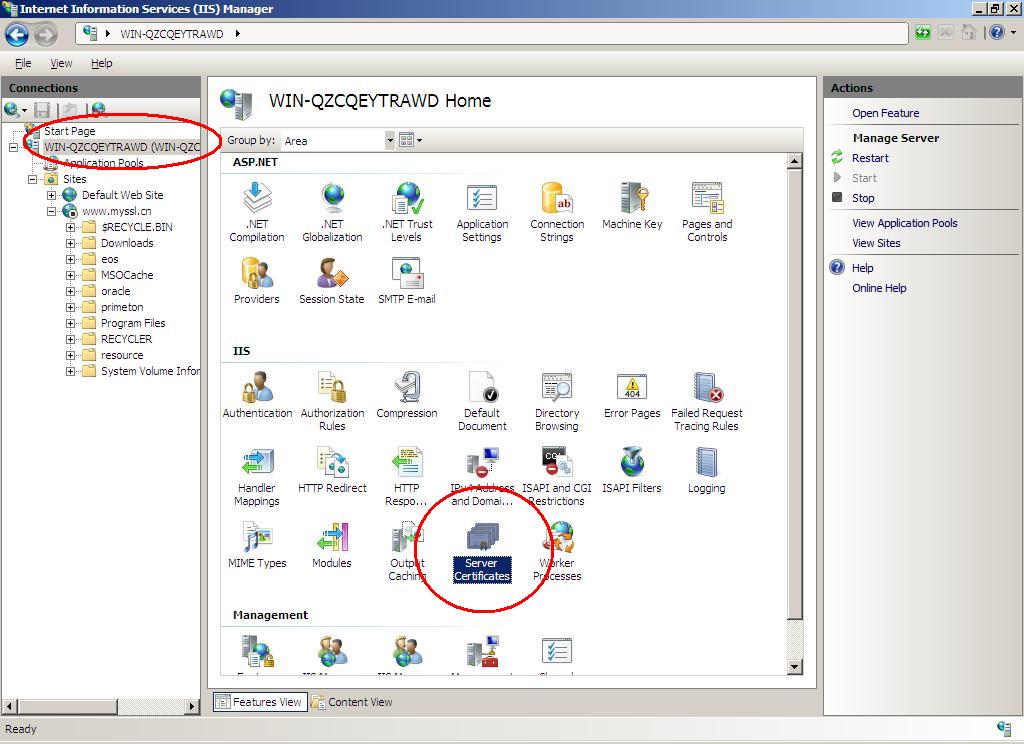 IIS下选择Server Certificate